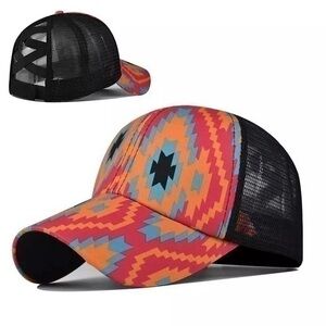 Aztec Print Ponytail Criss Cross Back Cap
